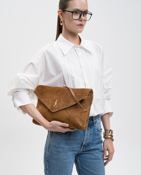 Saint Laurent Замшевая коричневая сумка CASSANDRE 8558021U80W