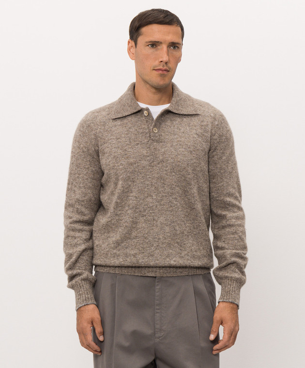 Brunello Cucinelli Коричневое поло с шерстью альпаки и кашемиром MTF709905 изображение 3