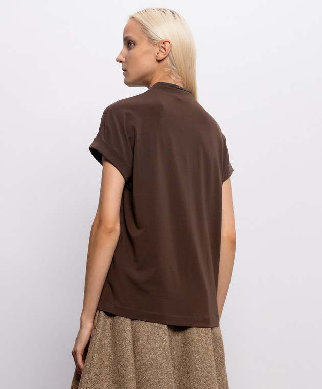 Brunello Cucinelli Коричневая футболка с цепочкой мониль M0T18BD222 изображение 4