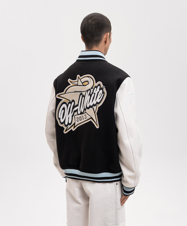 Off-White Чорний комбінований бомбер з нашивками 44XJA122S26L002 зображення 4
