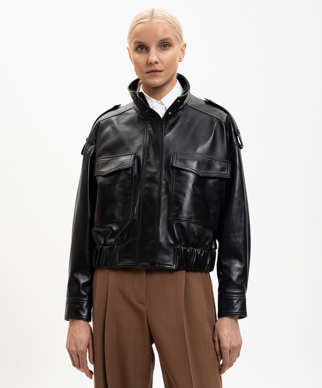 Babe Pay Pls Черная кожаная куртка с накладными карманами 2605PUFF изображение 3