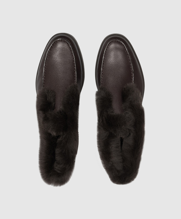 Santoni Коричневые кожаные дезерты на меху WUYA59712DKTAWKP изображение 4