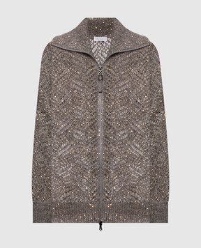 Brunello Cucinelli Сірий ажурний кардиган з вовною в паєтки MRG562516