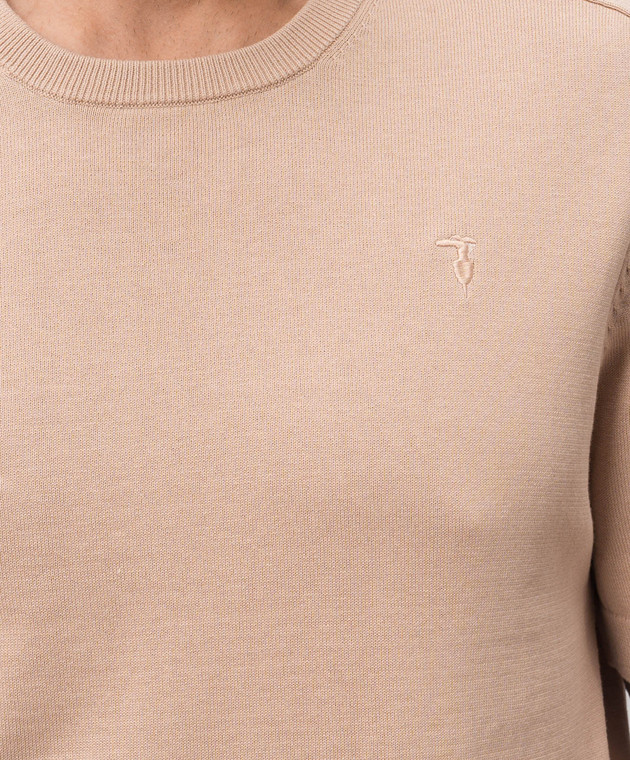 Trussardi Бежевая футболка с шелком с вышивкой эмблемы M0618000066NMK617K00 изображение 5