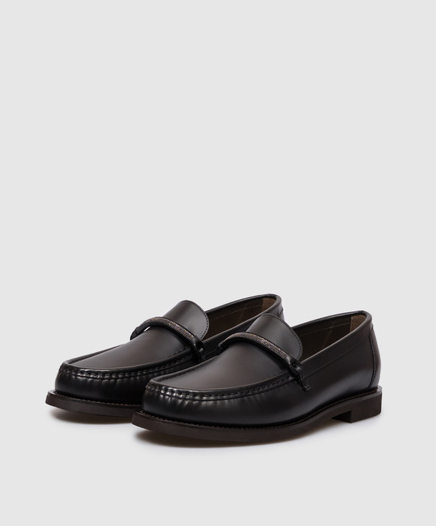 Brunello Cucinelli Черные кожаные лоферы с цепочкой мониль MZMGG3314P изображение 2