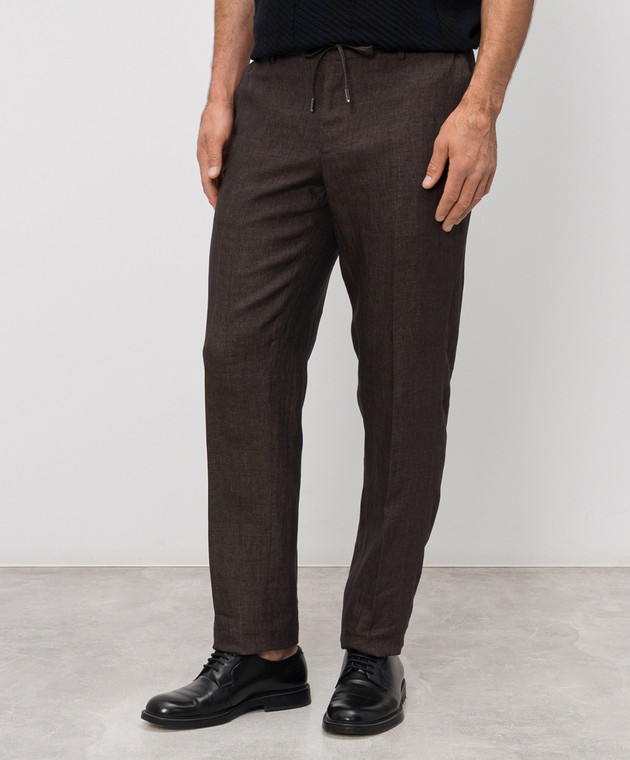 Bertolo Cashmere Коричневые брюки из льна 611625 изображение 3