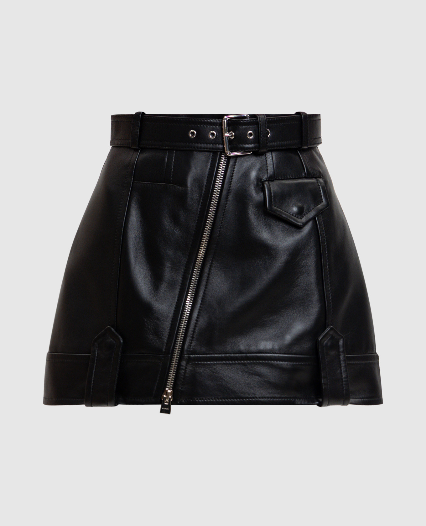 

Черная кожаная юбка мини, Черный, Юбки-а-силуэта