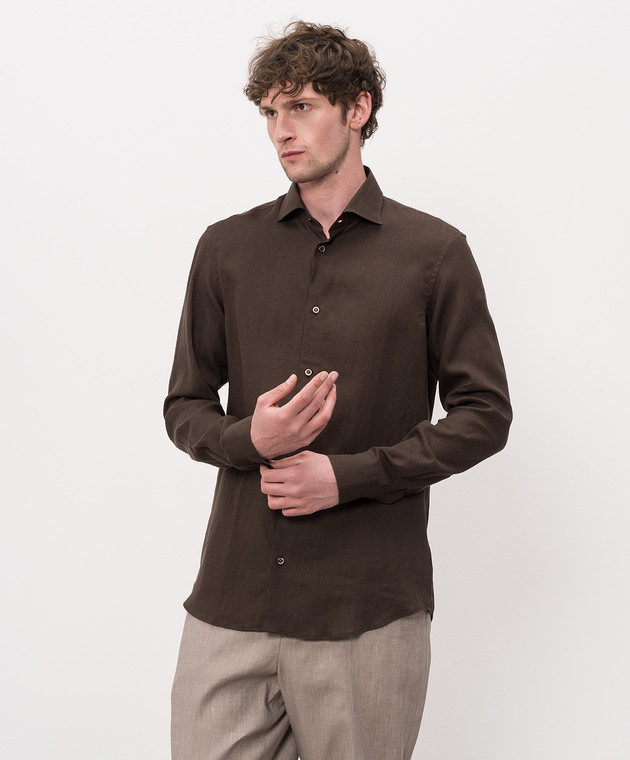 MooRER Коричневая рубашка SORRENTO из льна SORRENTOGLX изображение 3
