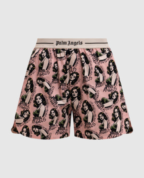 Palm Angels Розовые шорты в принт пин-ап PWCB059S26FAB001
