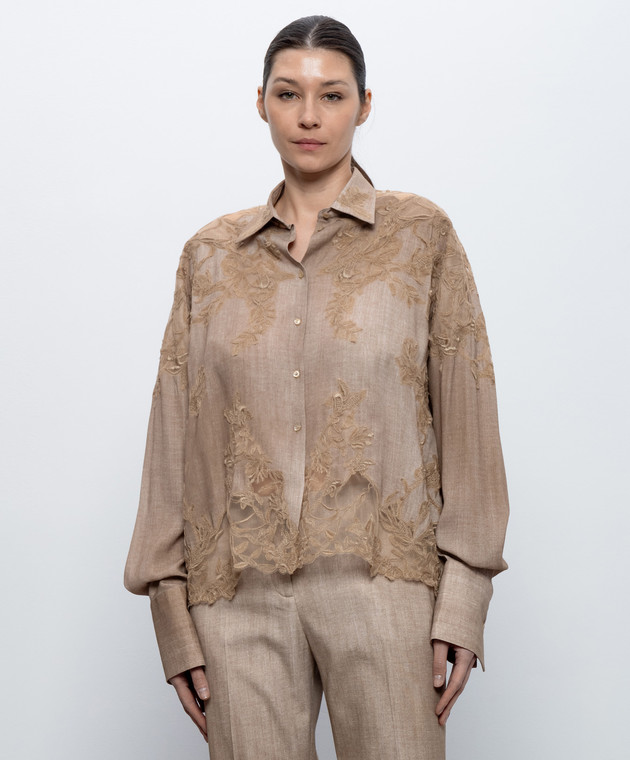 Ermanno Scervino Бежевая блуза с кружевом D482K743APEMY изображение 3