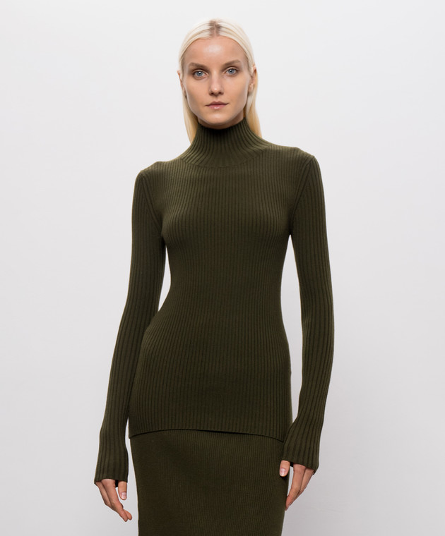 Victoria Beckham Зеленый гольф с шерстью мериноса в рубчике 1426KJU007539A изображение 3