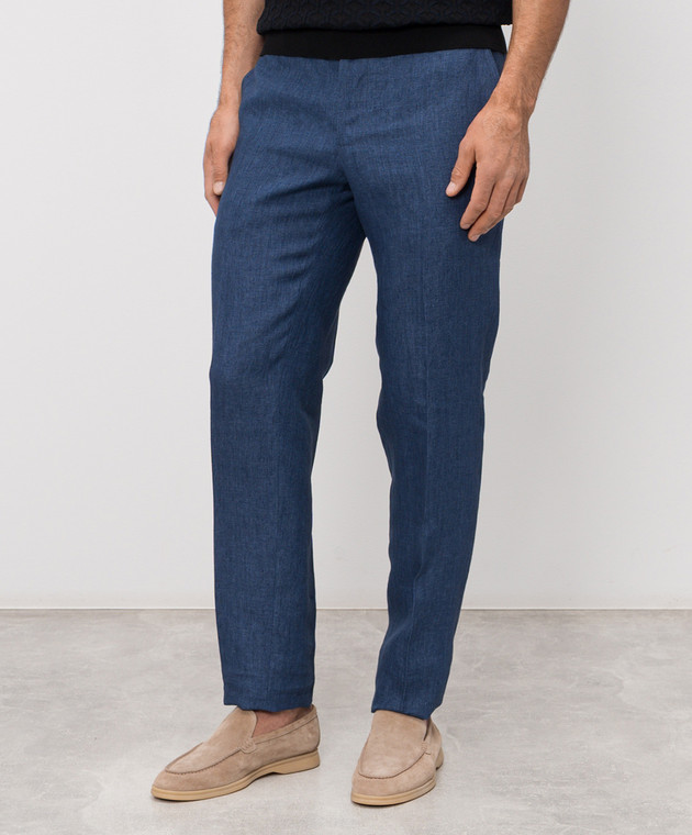Bertolo Cashmere Синие брюки из льна 611625 изображение 3