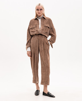Brunello Cucinelli Коричневая вельветовая куртка в стиле рубашки MP547M1V06