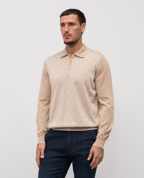 Stefano Ricci Бежевое поло с кашемиром и шелком в узор K808100P30F25477