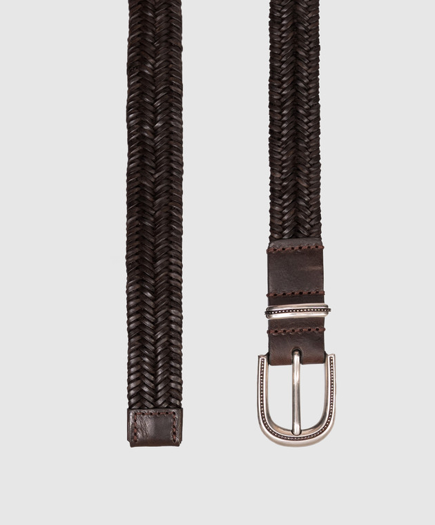 Brunello Cucinelli Коричневий шкіряний плетений ремінь MAUAP271P зображення 3