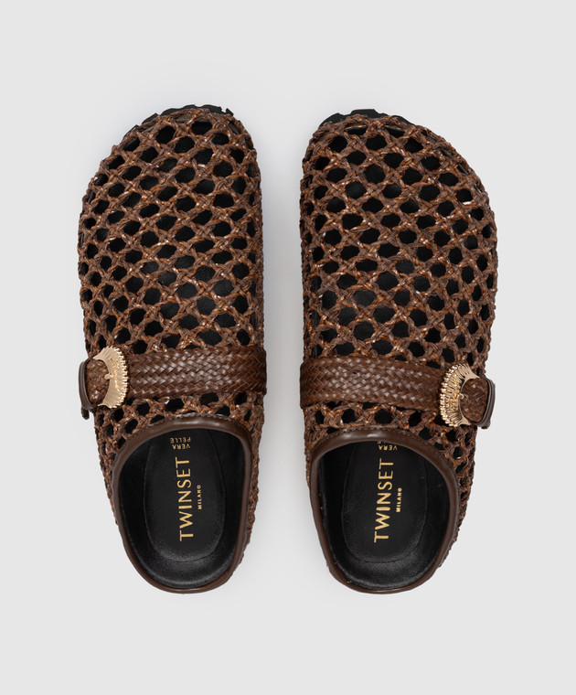 Twinset Коричневі плетені мюлі 261TGT036 зображення 4