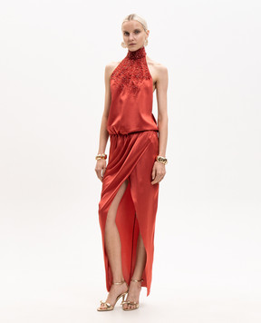 Balmain Красное платье из шелка с открытой спиной GF0RPB30PD46