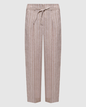 Peserico Бежевые брюки из льна в полоску P04303A02639