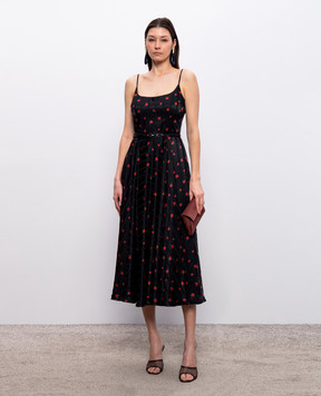 Nissa Черное платье в цветочный принт с поясом RC16567