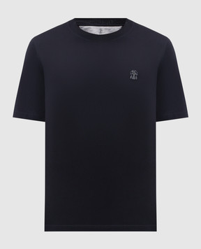 Brunello Cucinelli Синяя футболка из хлопка с эмблемой M0B138440