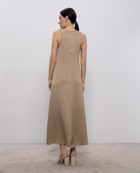 Peserico Бежевое платье миди с цепочкой мониль A0204701943