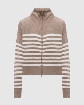 Brunello Cucinelli Коричневый кардиган в полоску с люрексом MAZ230106P