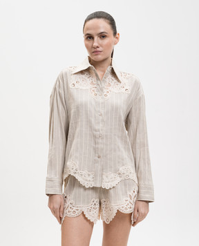 Twinset Бежева сорочка з льоном в смужку 261LM2FAA