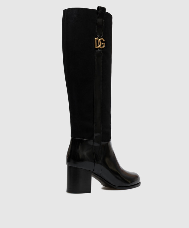 Dolce&Gabbana Черные кожаные сапоги с монограммой логотипа CU1316A3S68 изображение 3