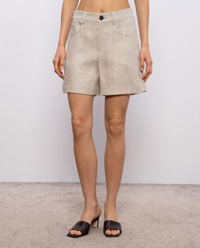Brunello Cucinelli Бежевые шорты с леном в узор MH528P9163