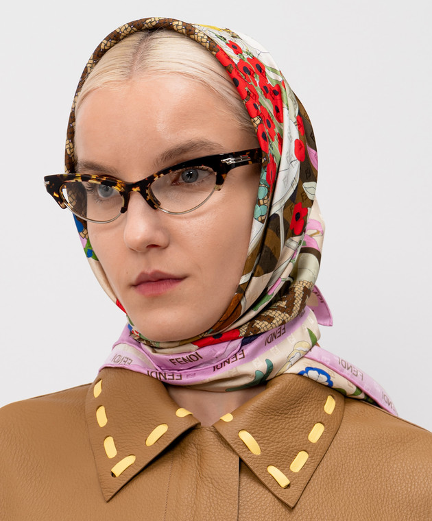 Fendi Бежевый платок из шелка Gardening Foulard FXT091B01T изображение 2