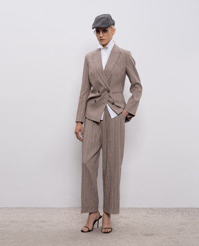 Peserico Сірий двобортний жакет в смужку з льоном A0119900676