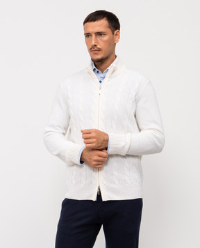 Pini Parma Білий кардиган з вовни і кашеміру FZIPCABLEBCO