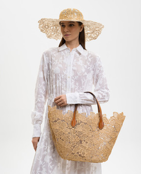 Ermanno Scervino Life Бежевая сумка-тоут в цветочный узор с рафией D484S500ZQP