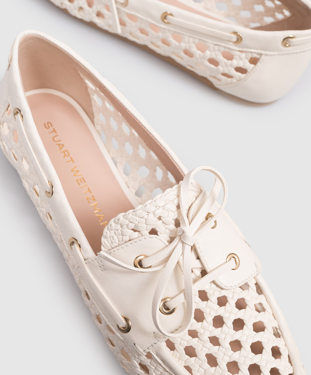 Stuart Weitzman Шкіряні плетені топсайдери Tunsley кольору айворі SN727 зображення 5