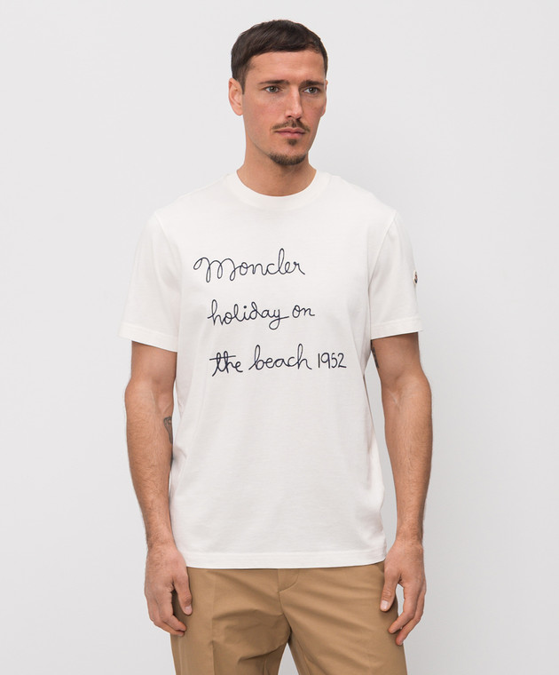 Moncler Белая футболка с вышиной надписи L10918C0005389B8U изображение 3
