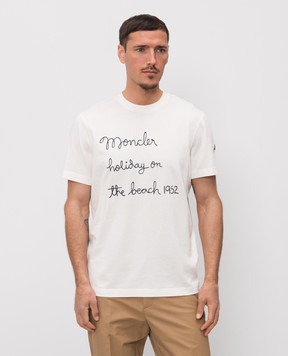 Moncler Белая футболка с вышиной надписи L10918C0005389B8U