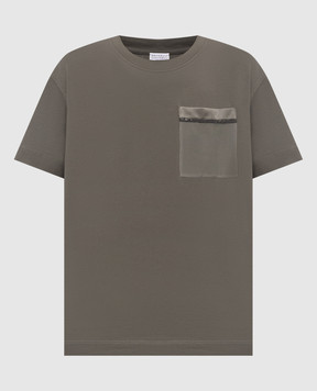 Brunello Cucinelli Футболка цвета хаки с цепочкой мониль M0T81B2M10