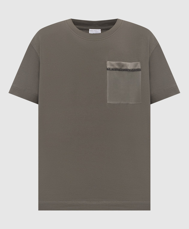 Brunello Cucinelli Футболка цвета хаки с цепочкой мониль M0T81B2M10