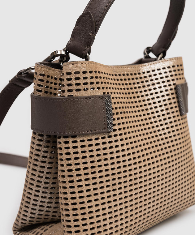 Brunello Cucinelli Коричнева замшева сумка Essence з люрексом та ланцюжком моніль MBDGD2499 зображення 4