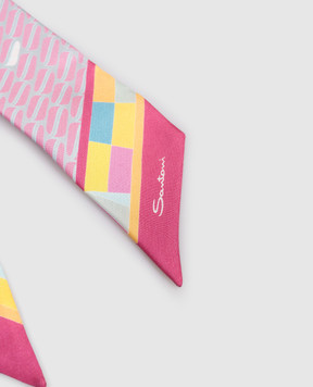 Santoni Рожева стрічка-твіллі із шовку в брендовий принт AWFLC0030XXXAOE