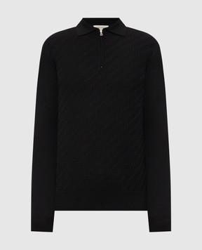 Cashmere&Whiskey Черное поло из мериноса шерсти в узор 1034