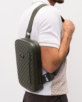 Stefano Ricci Кожаная сумка-слинг цвета хаки с эмблемой с рутениевым покрытием ND200UVD1VD