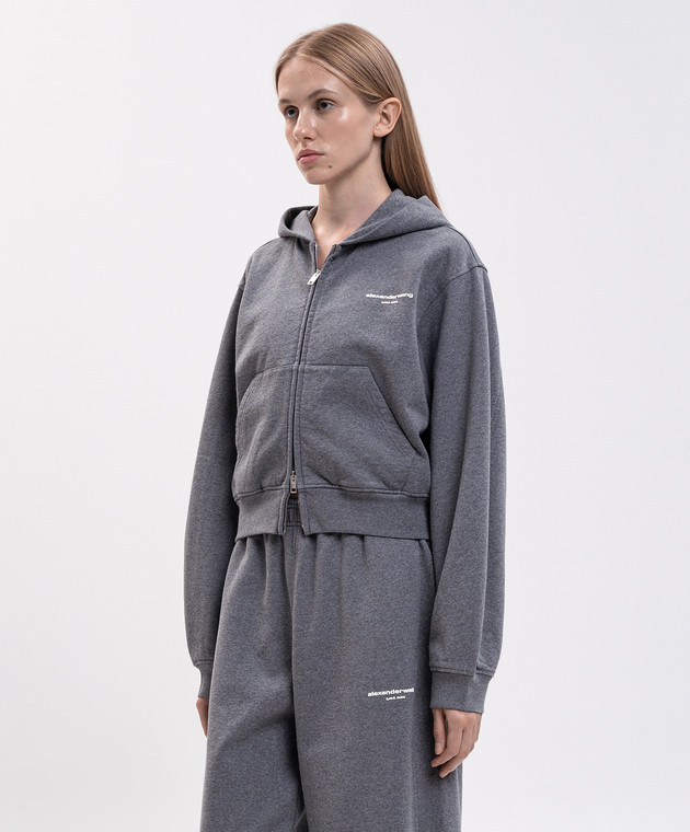 Alexander Wang Серая утепленная спортивная куртка с фактурным логотипом 1CC4262799 изображение 3