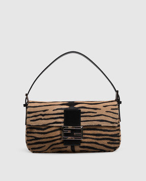 Fendi Коричневая сумка из кожи с ворсом в анималистичный принт 8BR850B16B