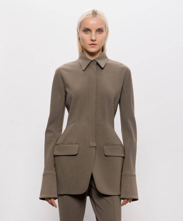 Thierry Mugler Жакет-рубашка с шерстью цвета хаки 26F1VE04831035 изображение 3