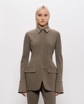 Thierry Mugler Жакет-сорочка з вовною кольору хакі 26F1VE04831035