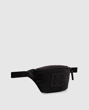 Dolce&Gabbana Детская черная поясная сумка с фактурной монограммой EM0072A0567