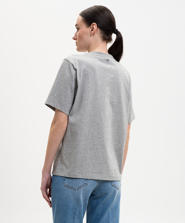 Victoria Beckham Сіра меланжева футболка з принтом 1226JTS007458A зображення 4