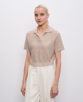 Brunello Cucinelli Бежевый топ из льна, кашемира и шелка в пайетке MDJ547605
