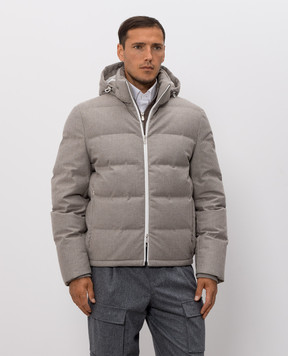 Brunello Cucinelli Сірий пуховик з кашеміру та шовку у візерунок MM4261826